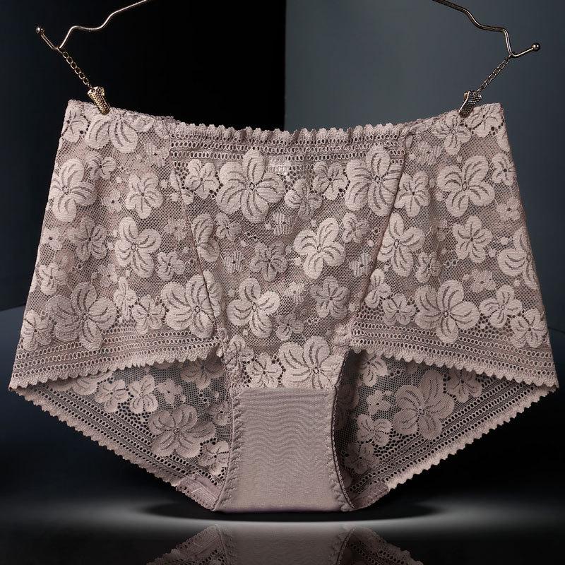 8992 Women's High-Waisted Cutout Lace Panties - Plus Size, Black/Red, Cotton Crotch