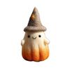 Handmade Felt Halloween Ghost Pumpkin with Wizard Hat Wool Felted Ghost Ornament for Halloween Home Shelf Desk Decor