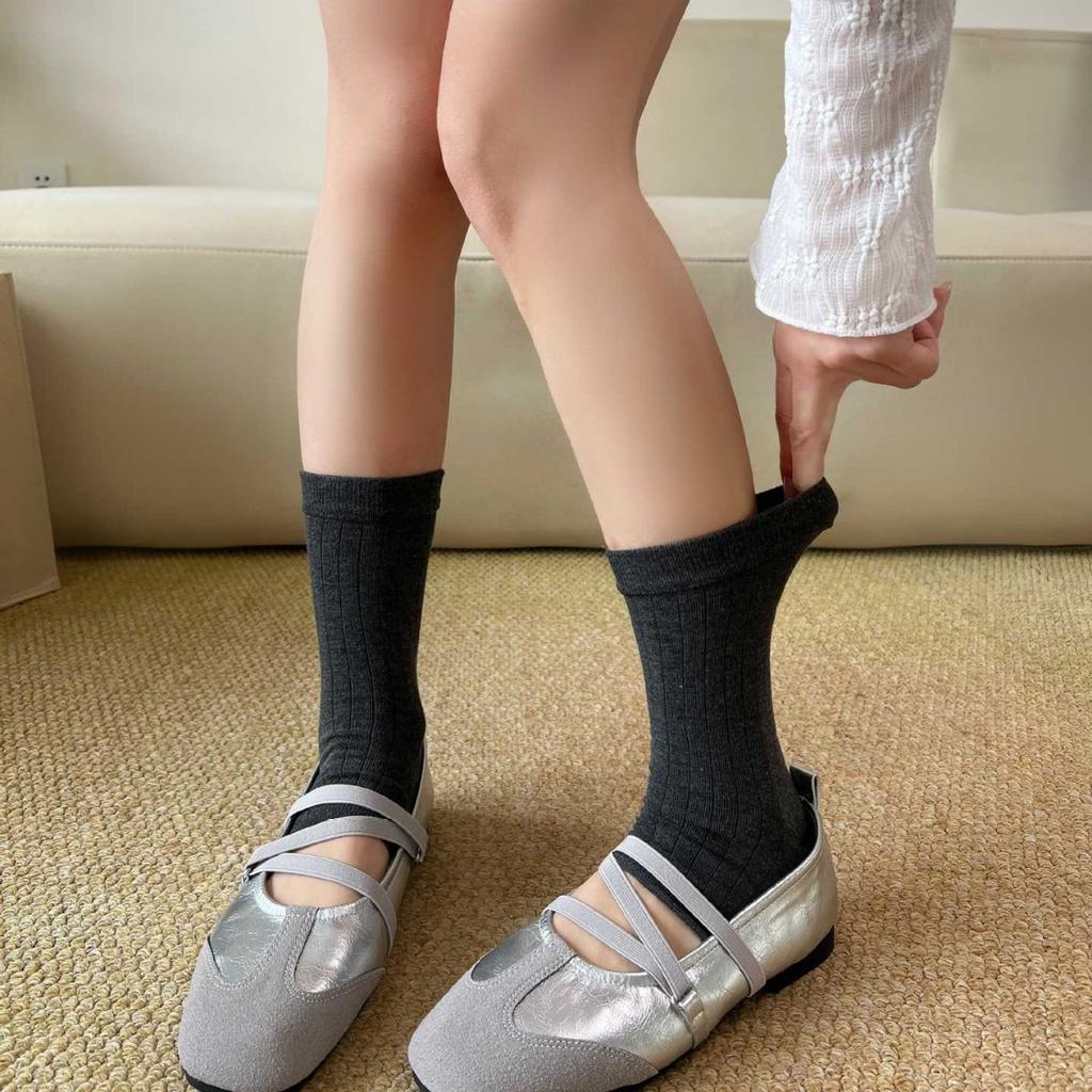 Calze Primavera ed Estate - Calze Sovrapposte - Colore Puro - Calzettoni con Piedi - Calze a Mezza Gamba - Versatili Calze da Donna in Puro Cotone - Alla Moda