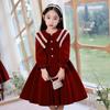 Süßes Samtkleid für Mädchen, Rotes Samt-Prinzessinnenkleid für Kinder Herbst und Winter