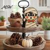 Reusable Wood Holiday Ornaments Halloween Tiered Tray Decorations, Wooden Tabletop Ornaments, Vintage Centerpiece Cute Ghost And Pumpkin Figures