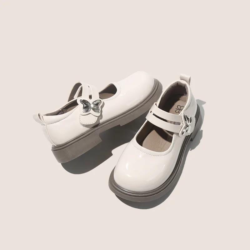 Kids Leather Shoe Glossy PU Black Shoes for Girls New School Versatile Children's Causal Princess Thick Bottom Mary Jane Shoes