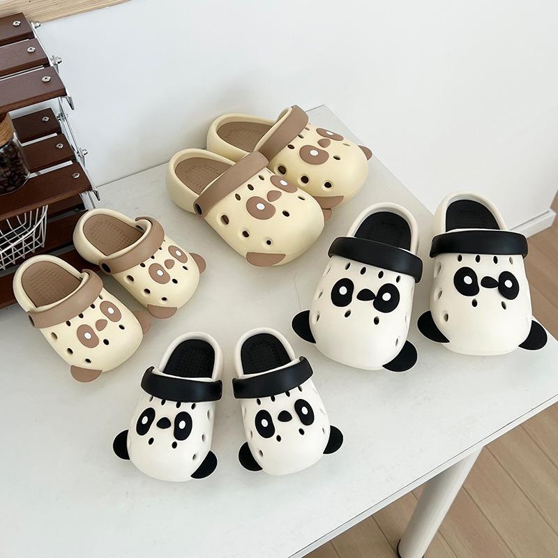 Cartoon hole shoes female summer cute panda outdoor wear parent-child non-slip soft sole two wear bag head cool slippers