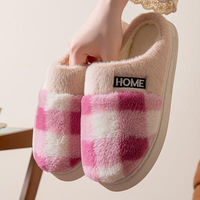 Color Plaid Cotton Slippers Autumn and Winter Couple Leisure Indoor Home Plush Slippers Shoes