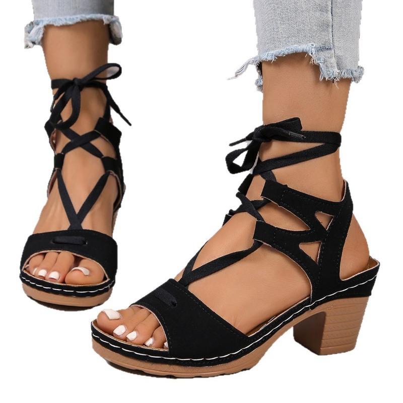 Sandalen Damen Sommer neu Fischmaul dicker Absatz Kreuzriemen High Heel große Größe Sandalen