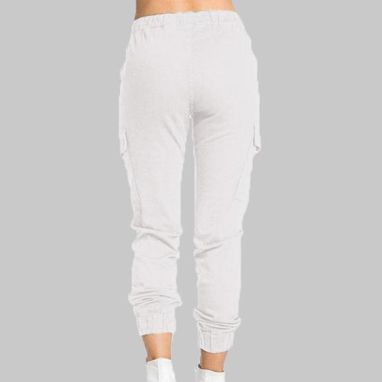 Side Pockets Ankle Banded Women Pants Slim Drawstring Mid Waist Sweatpants Streetwear