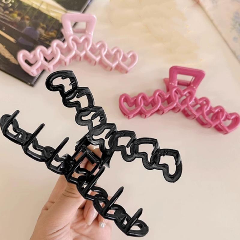 2Pcs Sweet French Style Hair Clips Women Plastic Heart-shaped Hairpin Candy Color Large Grab Cawl Clips Girls Hair Accessories