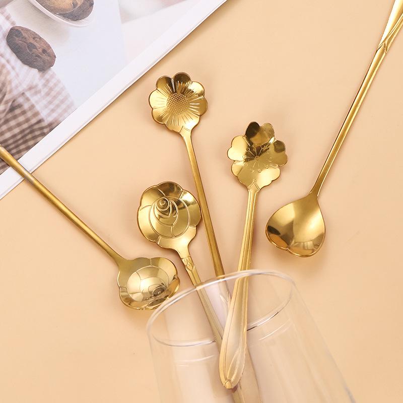 Stainless Steel Long Handle Cherry Blossom Coffee & Dessert Spoon