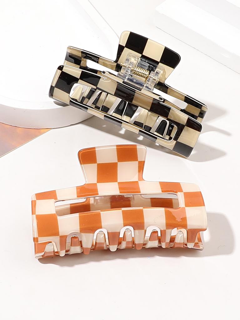 2 Pcs Checkered Multicolored Rectangle Hair Claw Clips Strong Hold Claw Clips Accessories for Women Girls Thin Thick Hair.