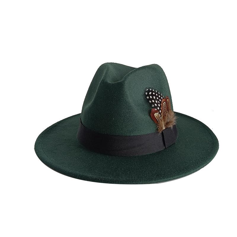 Gelbe Feder Fedoras Herren Fedora Hut Herren Panama Oberkappe Unisex Hut Militärfarbe Fedoras Hut mit breiter Krempe Kirchenhut Partyhut