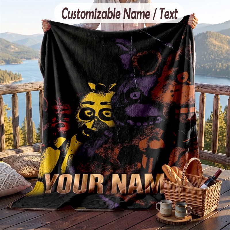 Five Nights At Freddy’s Flannel Blanket, Personalized Custom Name Text, Soft Warm Plush Throw Blanket For Gift