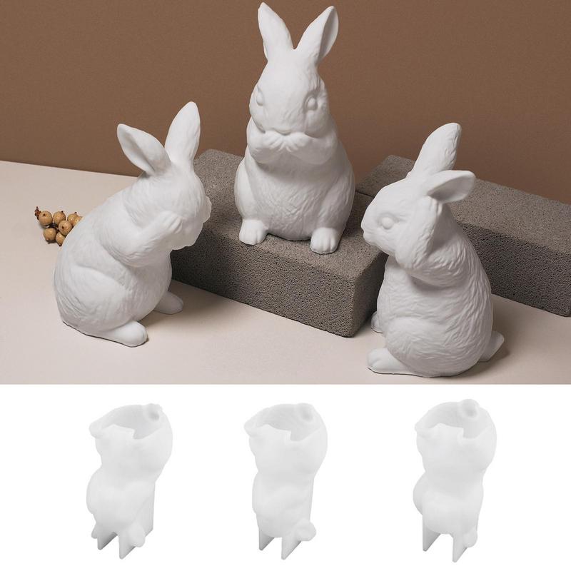 Easter Silicone Rabbit Mold Bunny Statue Mold for Crafts Plaster Casting Soft Silicone Mold Easy Release for Beginners Crafting