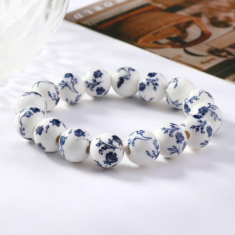 Vintage Blue And White Porcelain Ceramic Beads Strand Bracelet For Women Classic Elegant Wedding Jewelry Daily Accessories