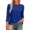 Women's Fashionable Round Neck 3/4 Sleeve Casual Basic Pleated Pullover T-shirt Top