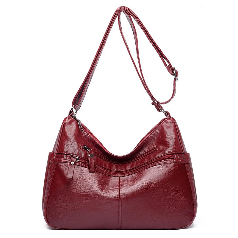 

Retro washed pu bag women s fashion simple large-capacity mother bag multi-layer soft leather shoulder messenger bag бордовый