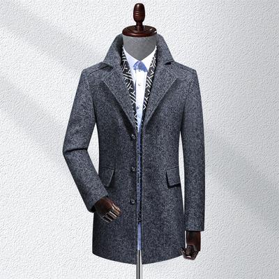 Novo Casaco de Lã com Gola Cachecol de Inverno para Homens, Casaco de Lã de Comprimento Médio Espessado, Corta-vento, Casaco de Lã