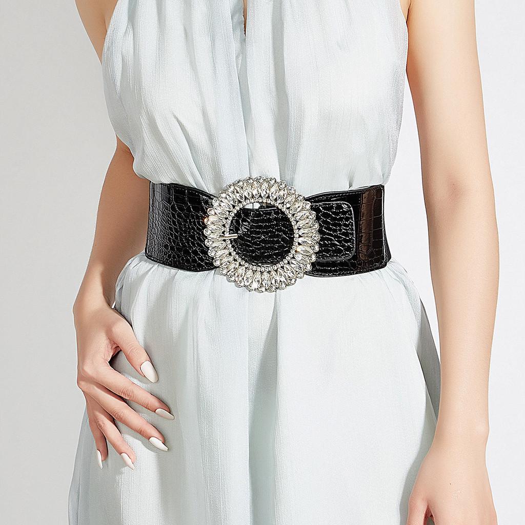 Vintage Korean Style Wide Belt For Dresses With Alloy Buckle And Elastic Waist For Winter Fashion