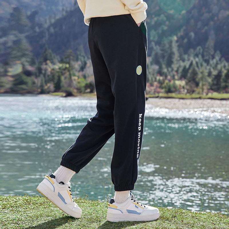 Anta Lifestyle Series Letter Print Drawstring Elastic Waist Cuffed Sports Pants Women pants Black 162218304-2