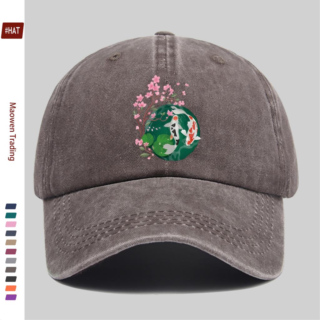Pc Japanese Cherry Blossom And Koi Pattern Printed Baseball Cap Fashion Casual Printed Design Golf Hat Home Leisure Decor Hat