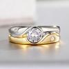 Huitan Exquisite Two-tone Finger Rings for Women Modern Dazzling Cubic Zirconia Party Jewelry Stylish Noble Finger Accessories