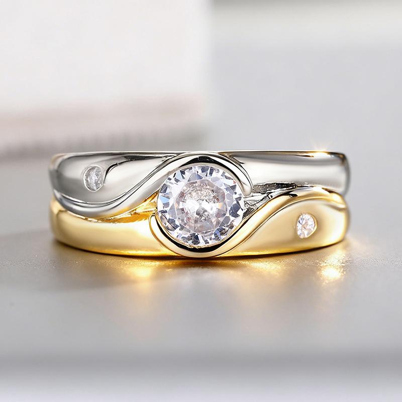 Huitan Exquisite Two-tone Finger Rings for Women Modern Dazzling Cubic Zirconia Party Jewelry Stylish Noble Finger Accessories