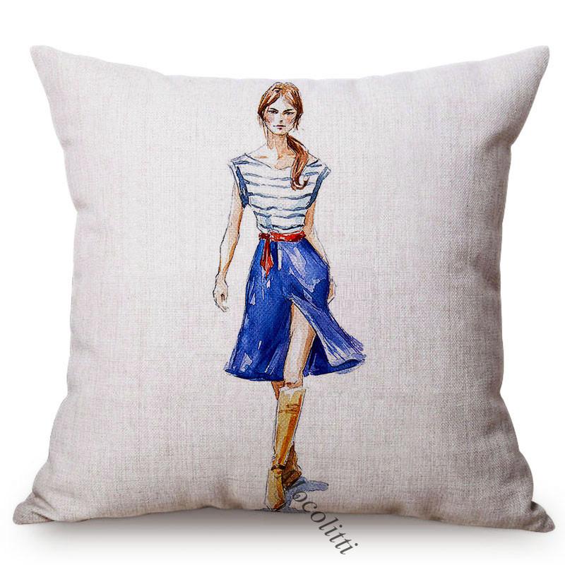 Sketch Hand-Painted Woman Portrait Cotton Linen Throw Pillow Case Fashion Girl Room Sofa Decoration Cushion Cover Cojines