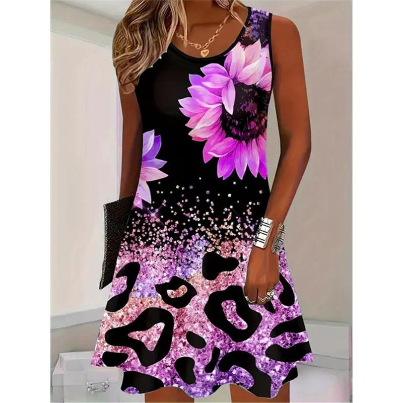 Fashion Floral Pattern Women Mini Dresses Summer Sleeveless 3D Printed Beach Casual Ladies Dress Y2k Ladies Clothes L