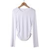 Ribbed Waist-Cinch Slim-Fit Round Neck Long-Sleeve Top for Women - Autumn/Winter Collection