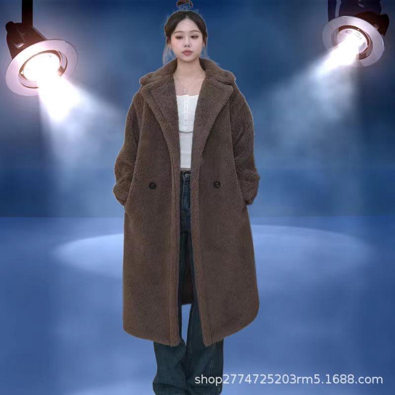 Teddy bear coat women's imitation fur coat caterpillar long silhouette cashmere coat