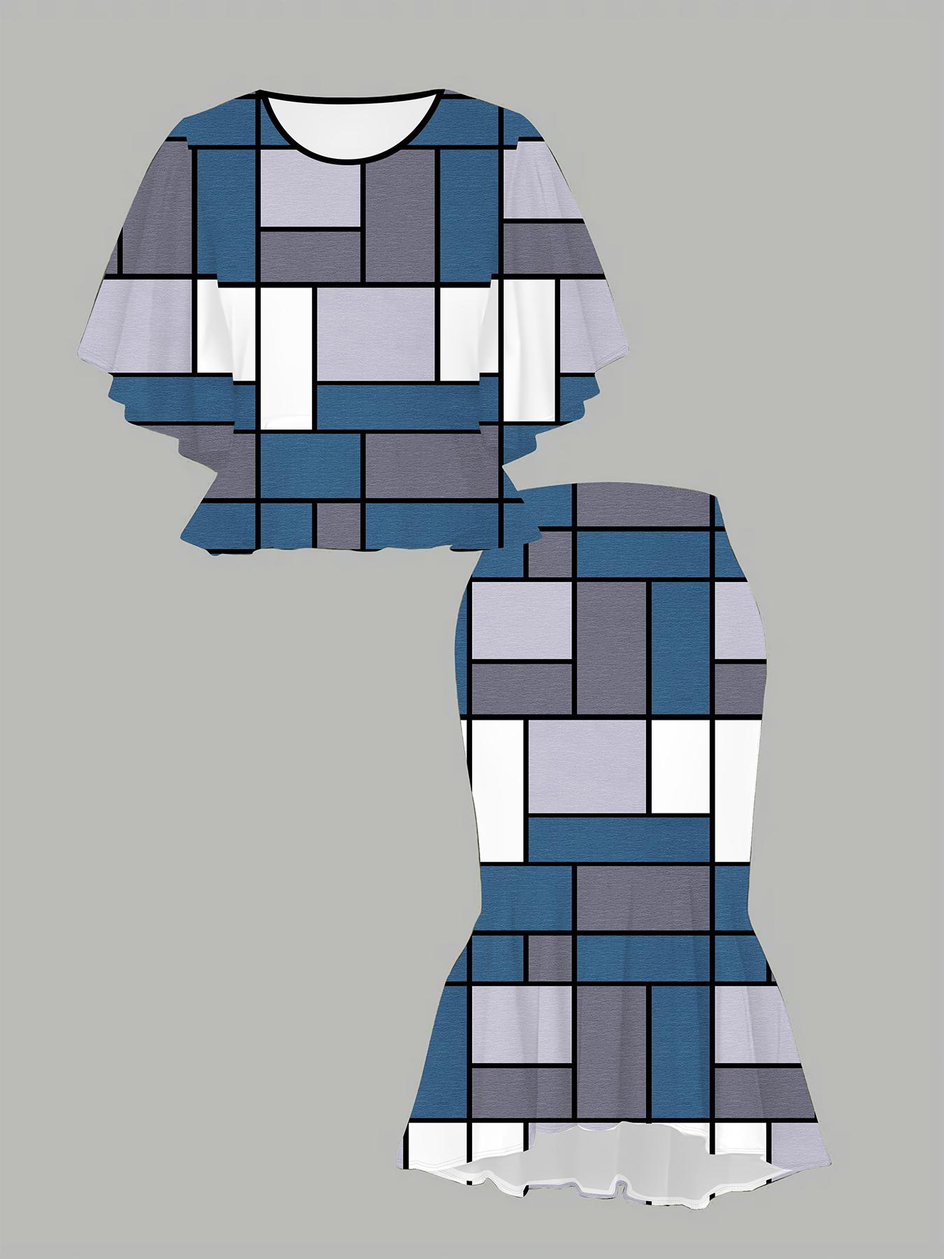 

3D Printed Classical Totem Women s Print, Fashionable Large-sized, Elegant, Versatile for All Seasons. T-shirt, Skirt and Set 1XL темно-синього кольору