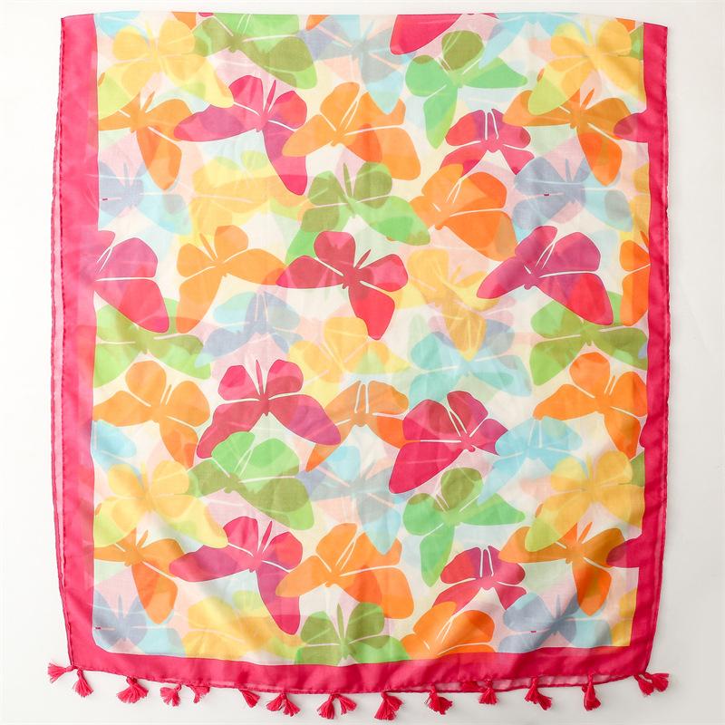 Ladies Scarf Thin Yarn Silk Scarf Spring and Summer Colorful Flower Fringed Shawl