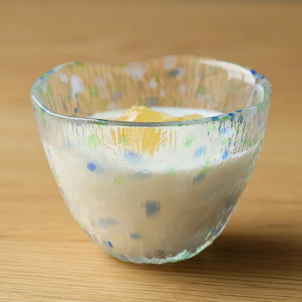 Aderia Shonai Craft Clear Soup Container, 9.2cm x 6.5cm, Flower Design, Crystal Glass, Made in Japan, F-70270