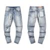 Mens Straight Fit Distressed Patchwork Denim Jeans Vintage Streetwear Style High Waist Ripped Cotton