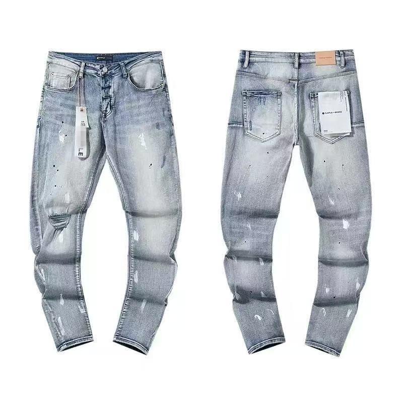 Mens Straight Fit Distressed Patchwork Denim Jeans Vintage Streetwear Style High Waist Ripped Cotton