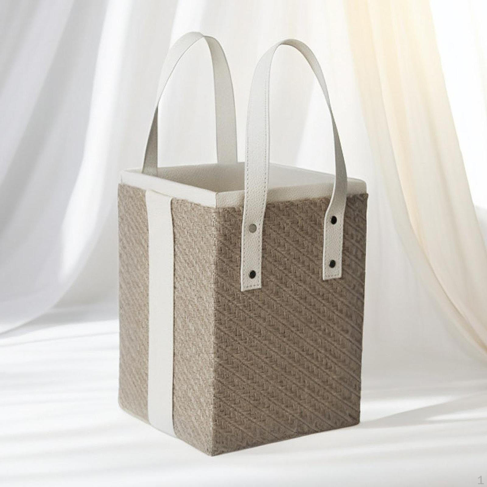 

Hand-woven Storage Basket Desk Gadget Organiser with Handles Wearproof Portable Hamper Laundry білий