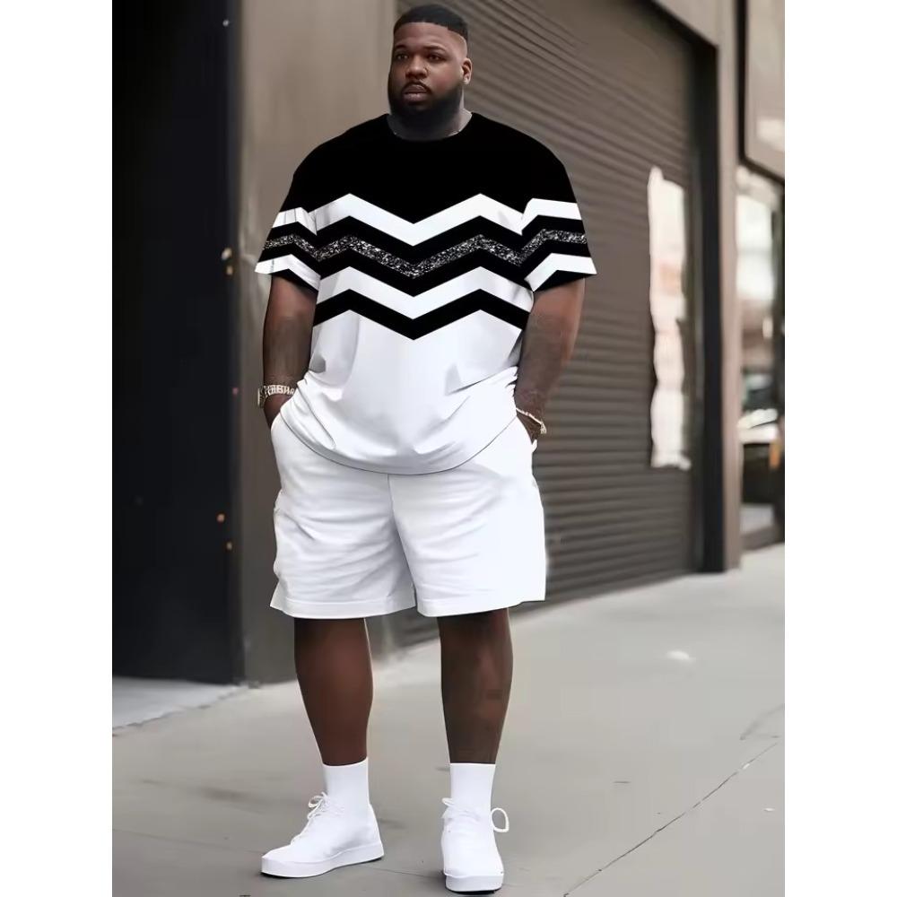 New Men's Trendy Teddy Bear Print Micro Elastic Comfortable Breathable Round Neck T-shirt Shorts Set Summer Outdoor Streetwear