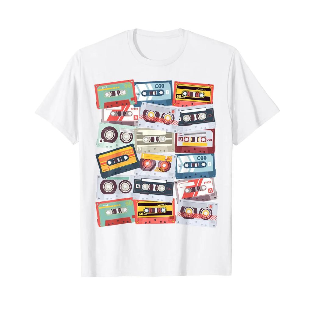 Retro Style Oldschool Tape Cassette Mixtape Design T Shirt Vintage Homme Graphic Stylish Comfortable Stretched
