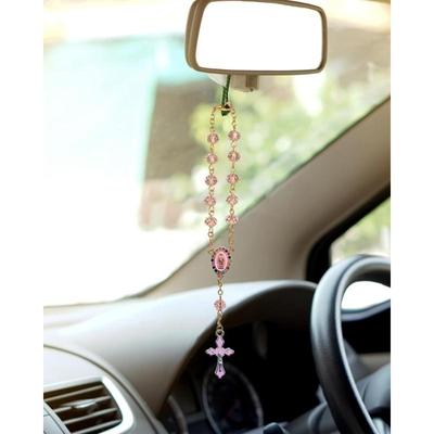 1Pcs Auto Interior Ornament Rosary Cross Pendant Car Steering Wheel Charm Religious Decor Christian Hanging Dashboard Accessory