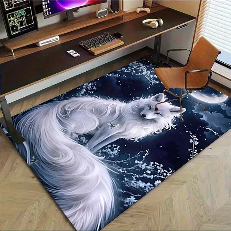 1pc Moonlit Wolf Themed Rug for Home Decor, Non-slip Office Carpet, Chair Mat, Outdoor Mat, Christmas and Halloween Gifts-0731033