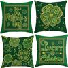St. Patrick's Day Pillow Cover Line Printed Pillow Cover Green Four-leaf Crocodile Cushion Cover
