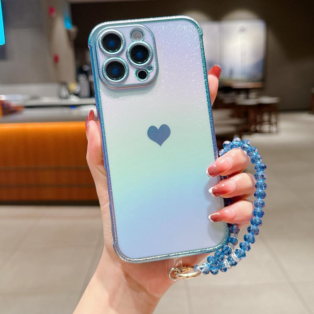 KEYSION Custodia per Telefono in TPU Colorata a Gradiente per iPhone 13 14 15 16 17 Pro Max 17 Air 16e 16 Plus Cover Posteriore Antiurto con Braccialetto di Cristallo