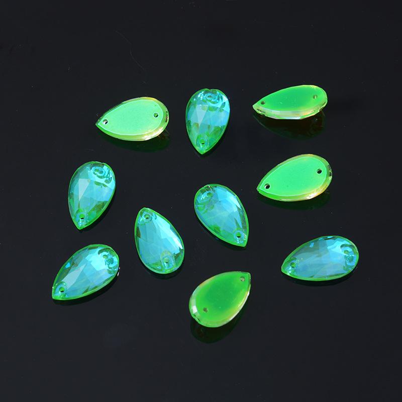 K9 Weichen Water Drop-Shaped Fluorescent Boutique Inverted Edge Glass Flat Buckle Glass Hand Seam Drill, Double Hole Flat Bottom Drill Diy Accessories