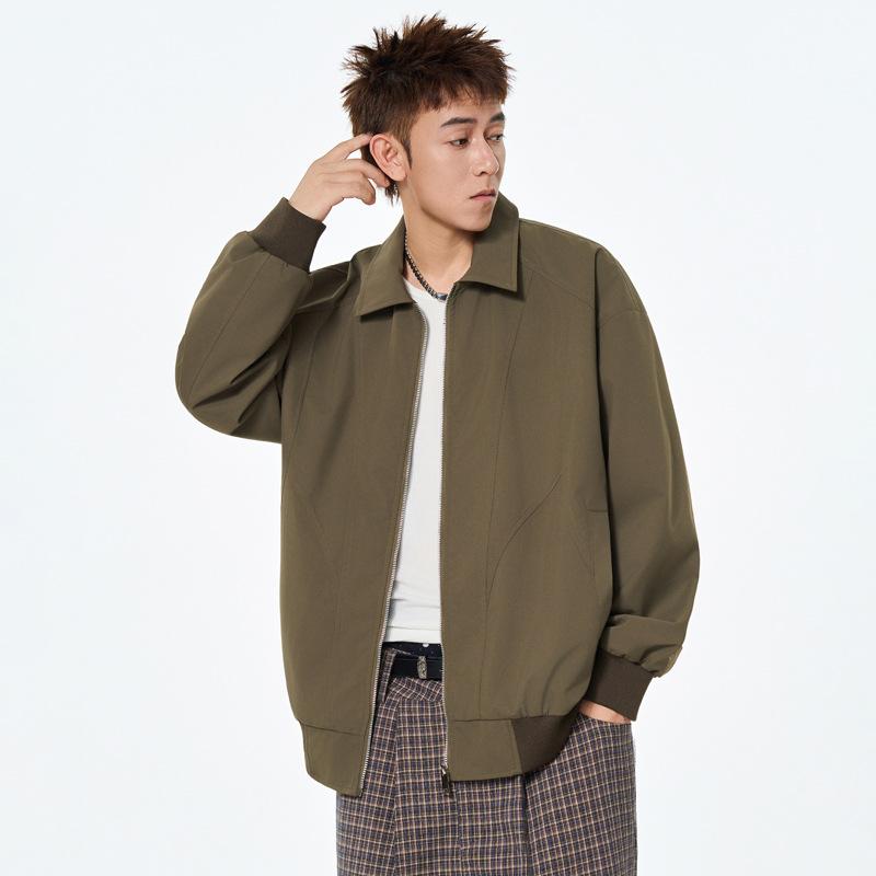 Coat Men's Lapel Jacket Autumn and Winter High Street Handsome Joker Solid Color Loose Casual.