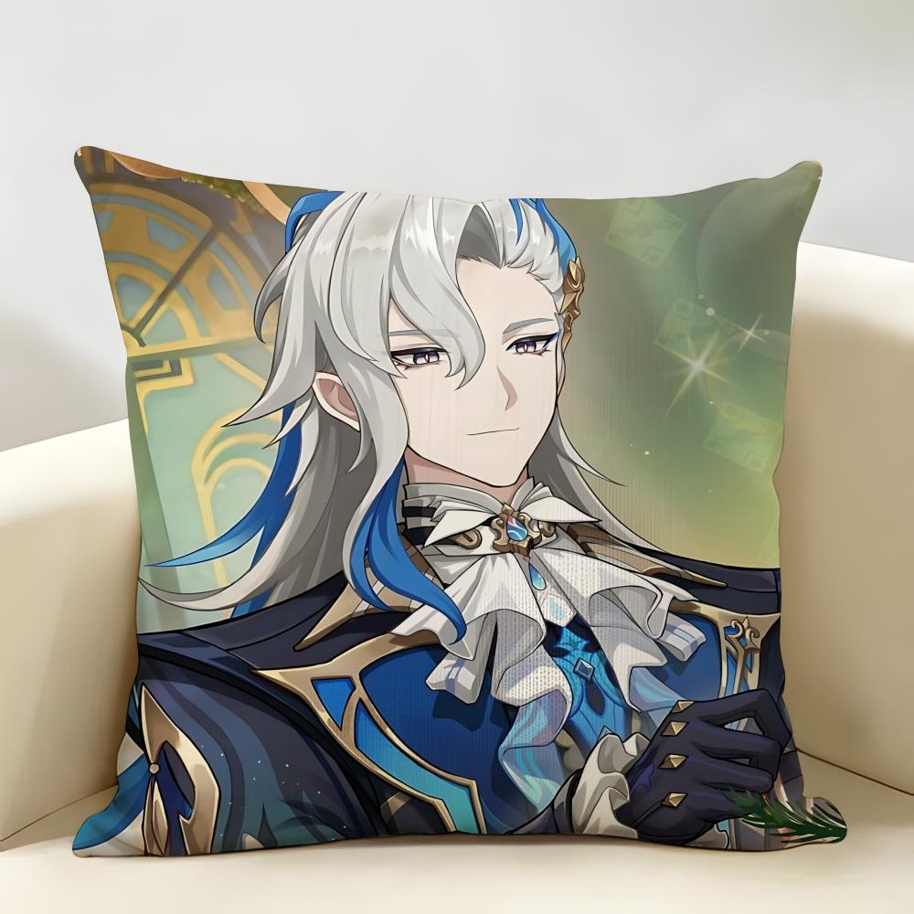 Neuvillette Genshin Impact Cushion Cover Natural Linen Organic Fabric DoubleSided Printing Room Sofa Decor Pillow Case
