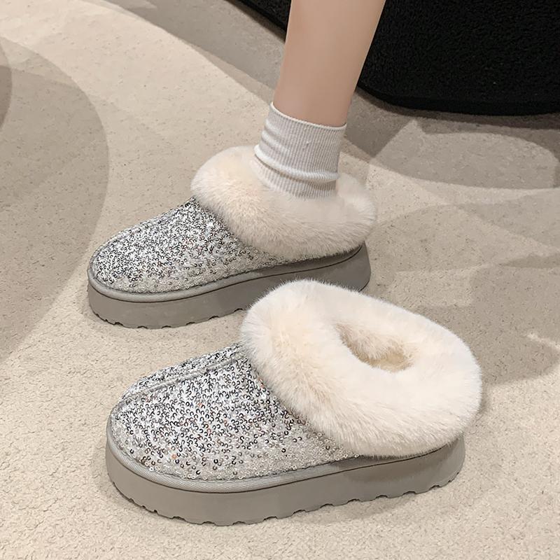 Aphixta Sequine Upper Warm Snow Boots Furry Plush Lining Ankle Boots Women Winter Ankle Boot Zip Shoe Botas Mujer Botines Size43