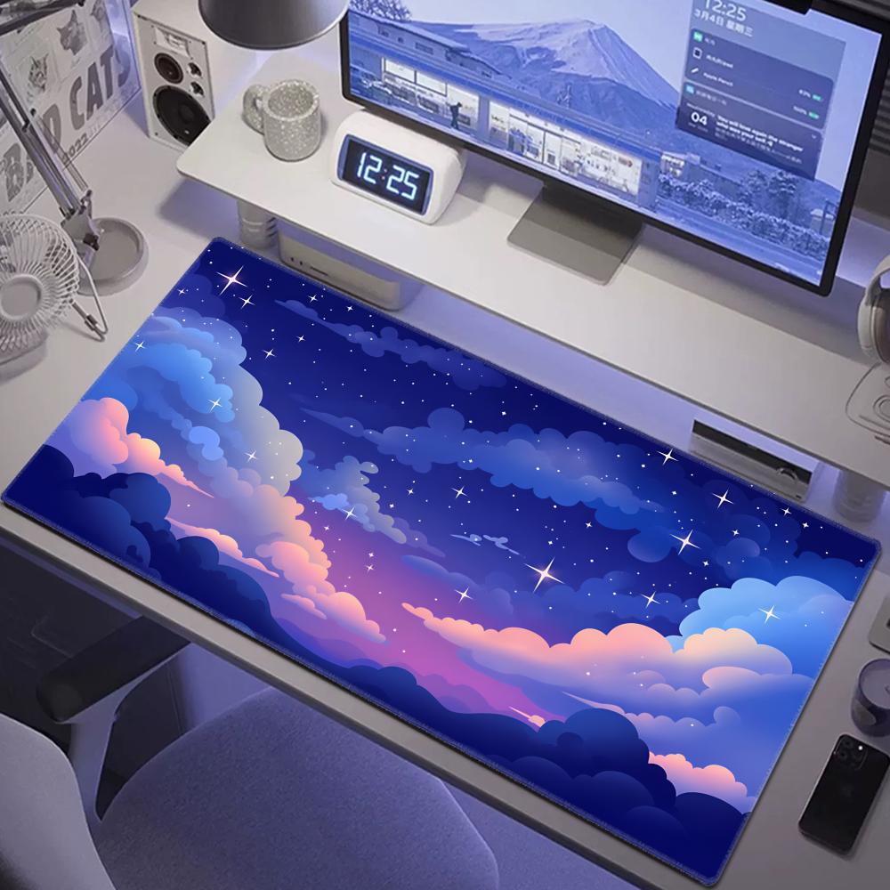 HYBXAXC Fluffy Blue White Cloud Aesthetic Giant Desk Pad Kawaii Style Nonslip Game Laptop Mouse Mat