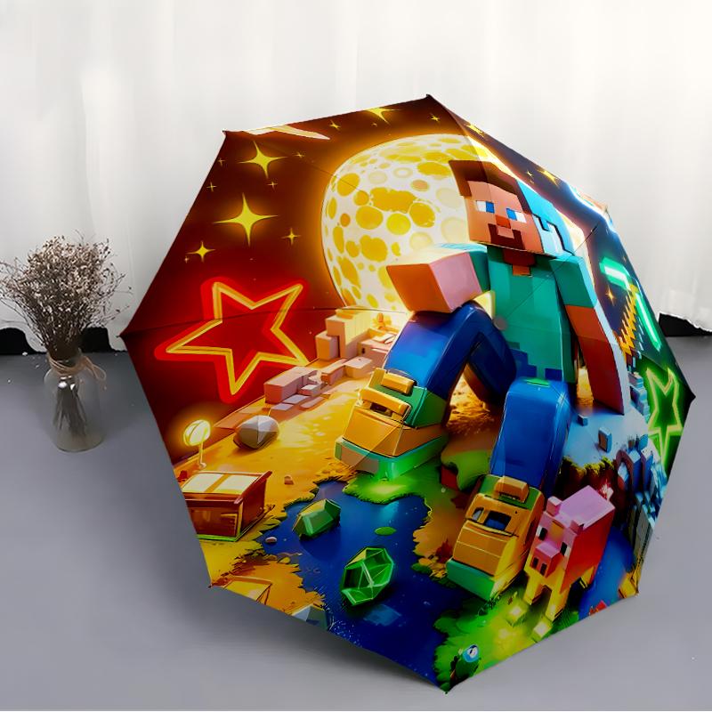 Printed Blocky Pixel Game Folding Umbrella,Outdoor,Leisure,And Travel Umbrella,Durable Umbrella Fabric,Birthday And Holiday Gift