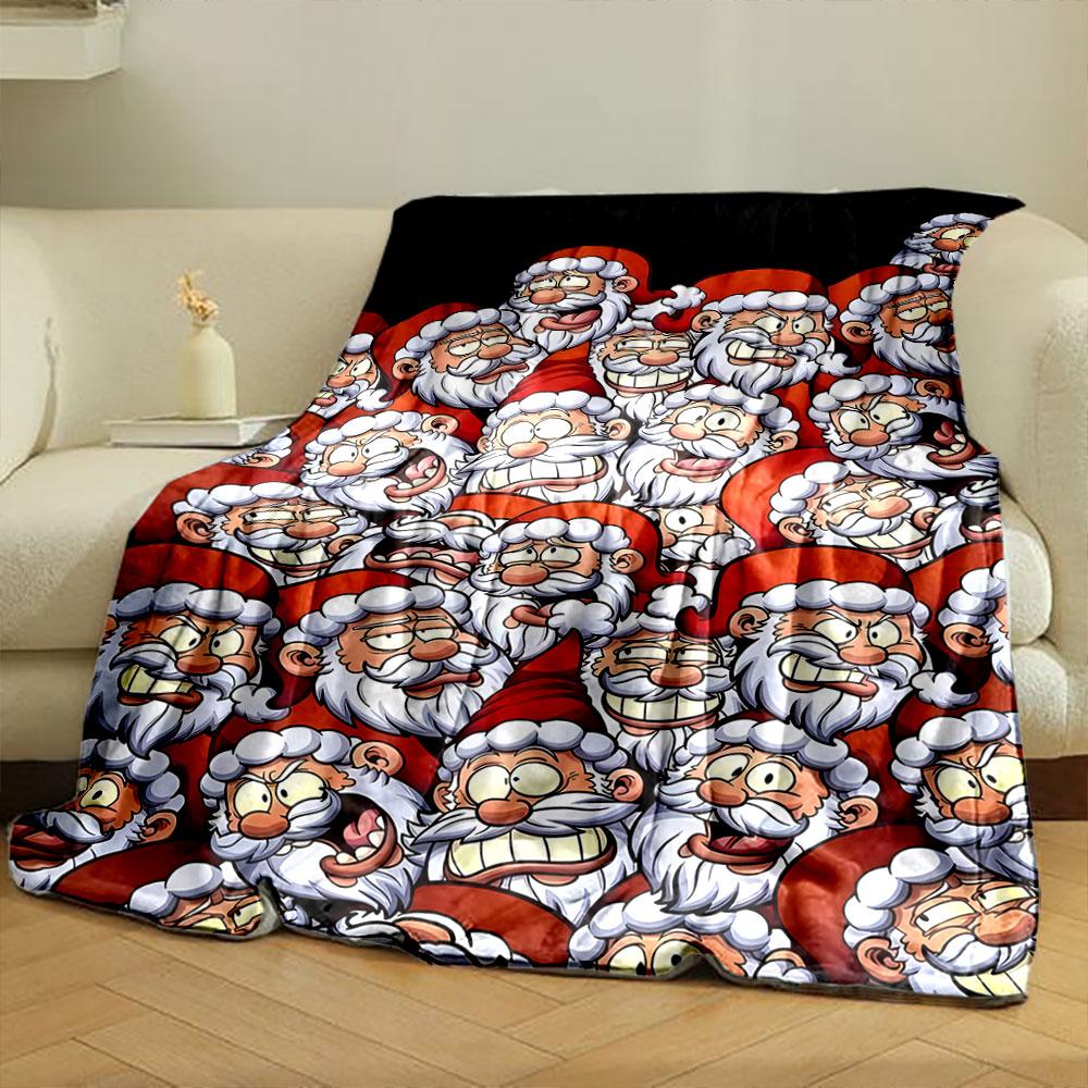 Cartoon Santa Crowded Pattern Blanket Bedroom Blanket for Livingroom Couch Lunch Break Soft Throw for Friend's Festival Gift