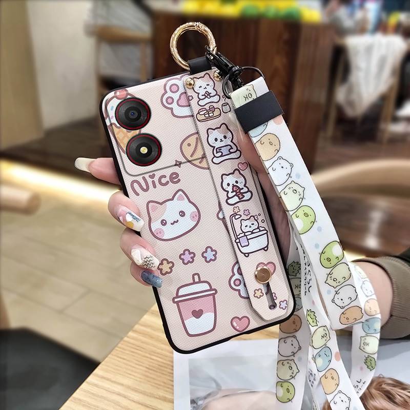 Protective Waterproof Phone Case For ZTE Blade A34 Back Cover Durable Wrist Strap Ring Phone Holder Anti-knock Anti-dust