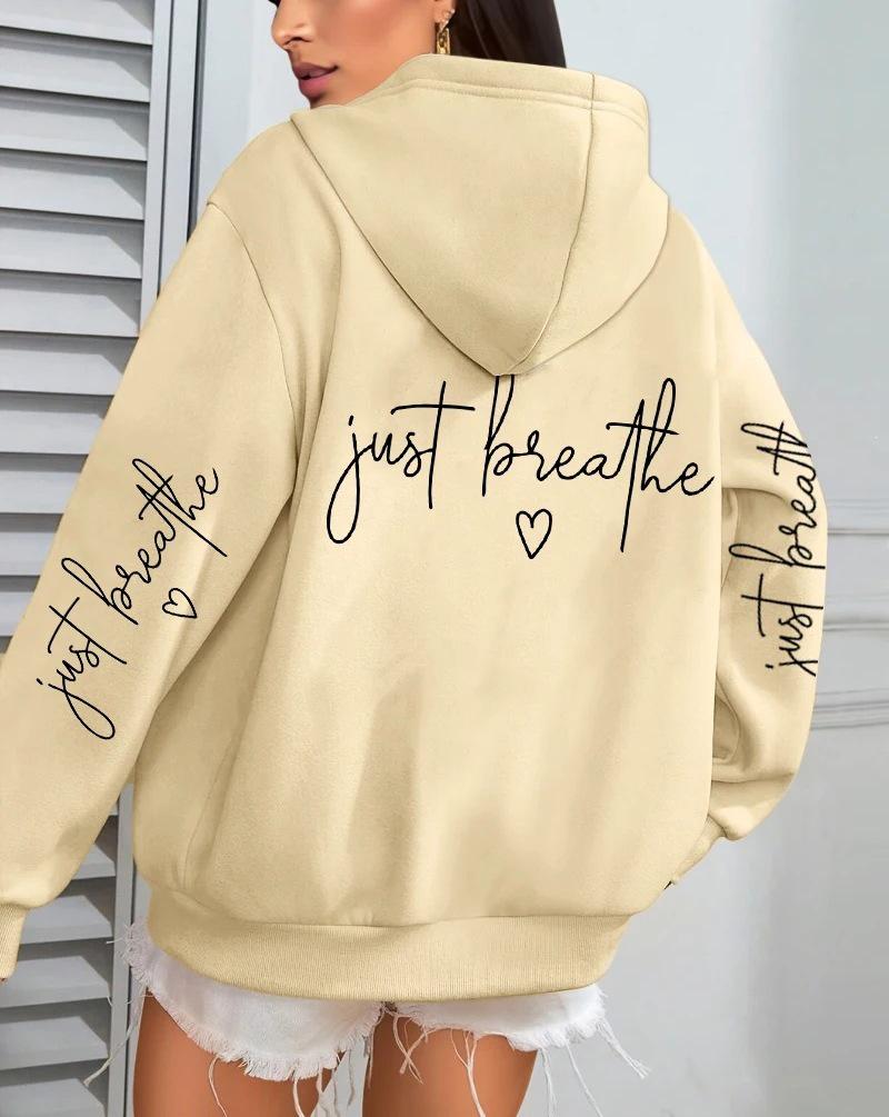 Just Breathe Love Women's Casual Fleece Hoodie with Pockets